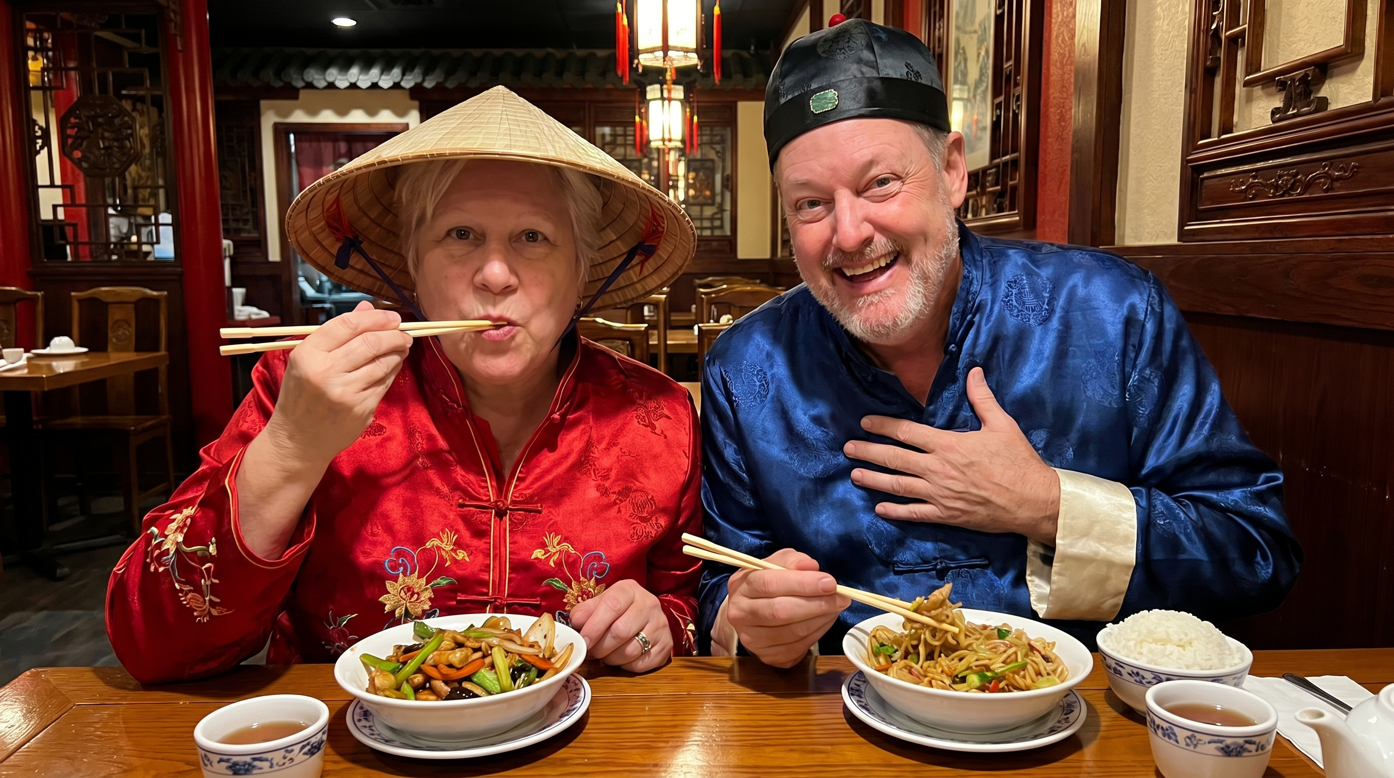 JP and Jill eating Chinese food