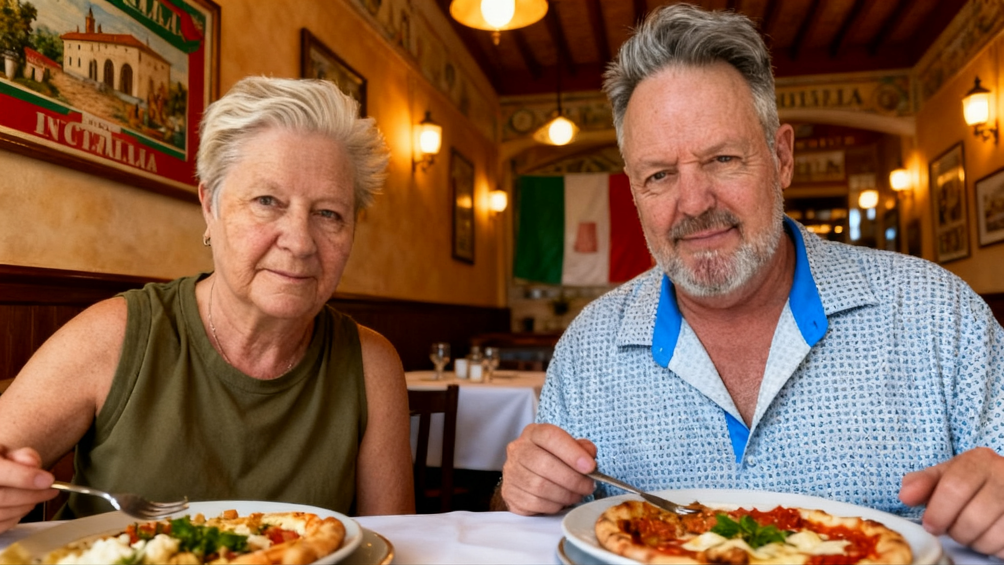 Jill and JP at an Italian restaurant in Italy